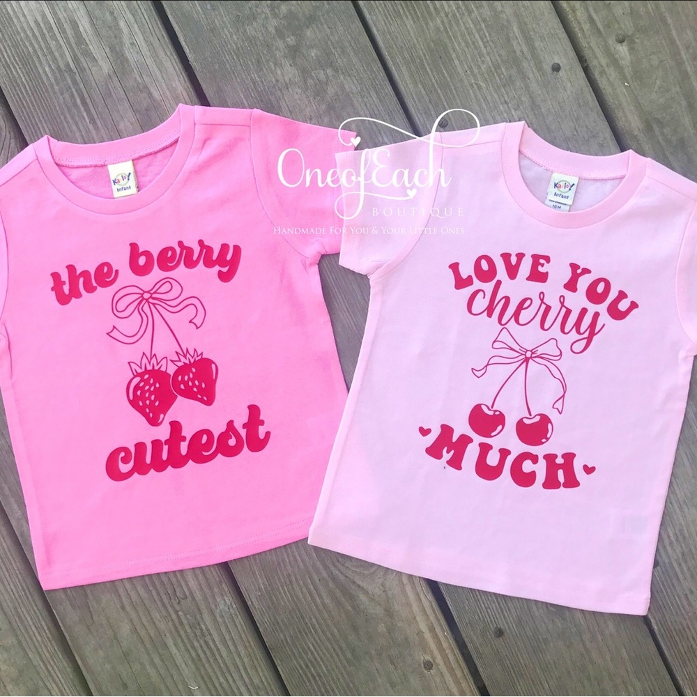 Pink Graphic T-Shirts with Berry and Cherry Designs